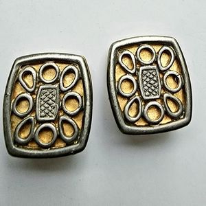Liz Claiborne signed pewter filigree with gold clip on earrings